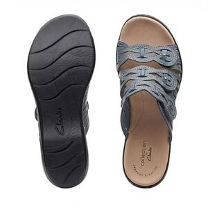 Clarks Collection Leisa Faye Blue Leather Comfort Sandals Sz 6 Adjustable Straps